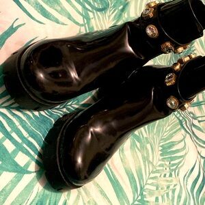 Size 10 Azalea Wang, chunky heel black rhinestone boots